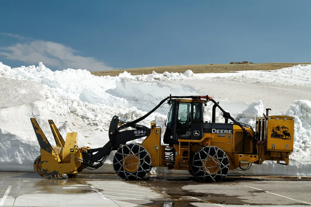 Snow banks lining the cleared Trail Ridge Road in early summer, Colorado